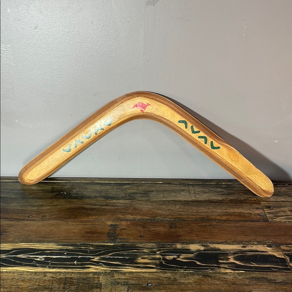 Wooden Boomerang with Colorful Accents